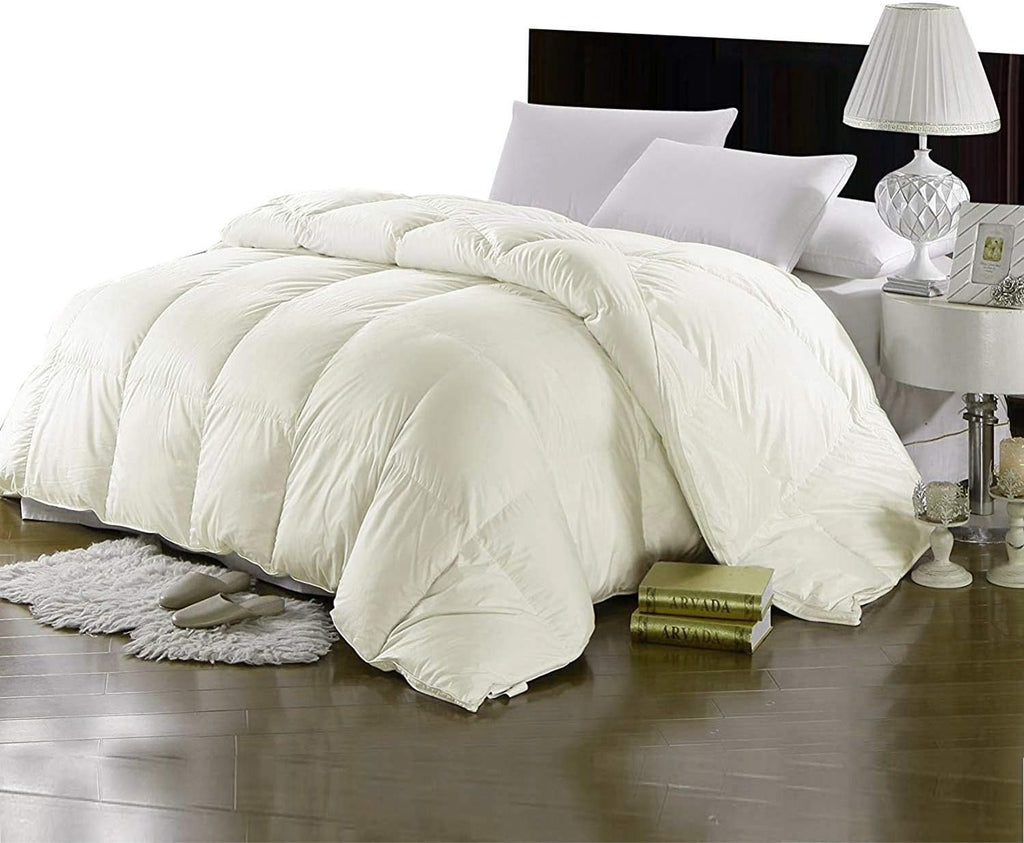 Soft 1000 TC Goose Down Alternative Egyptian Cotton Comforter Set (Comforter + 2 Pillow Cases) 400 GSM Over-Size Queen Ivory 98'' x 98''