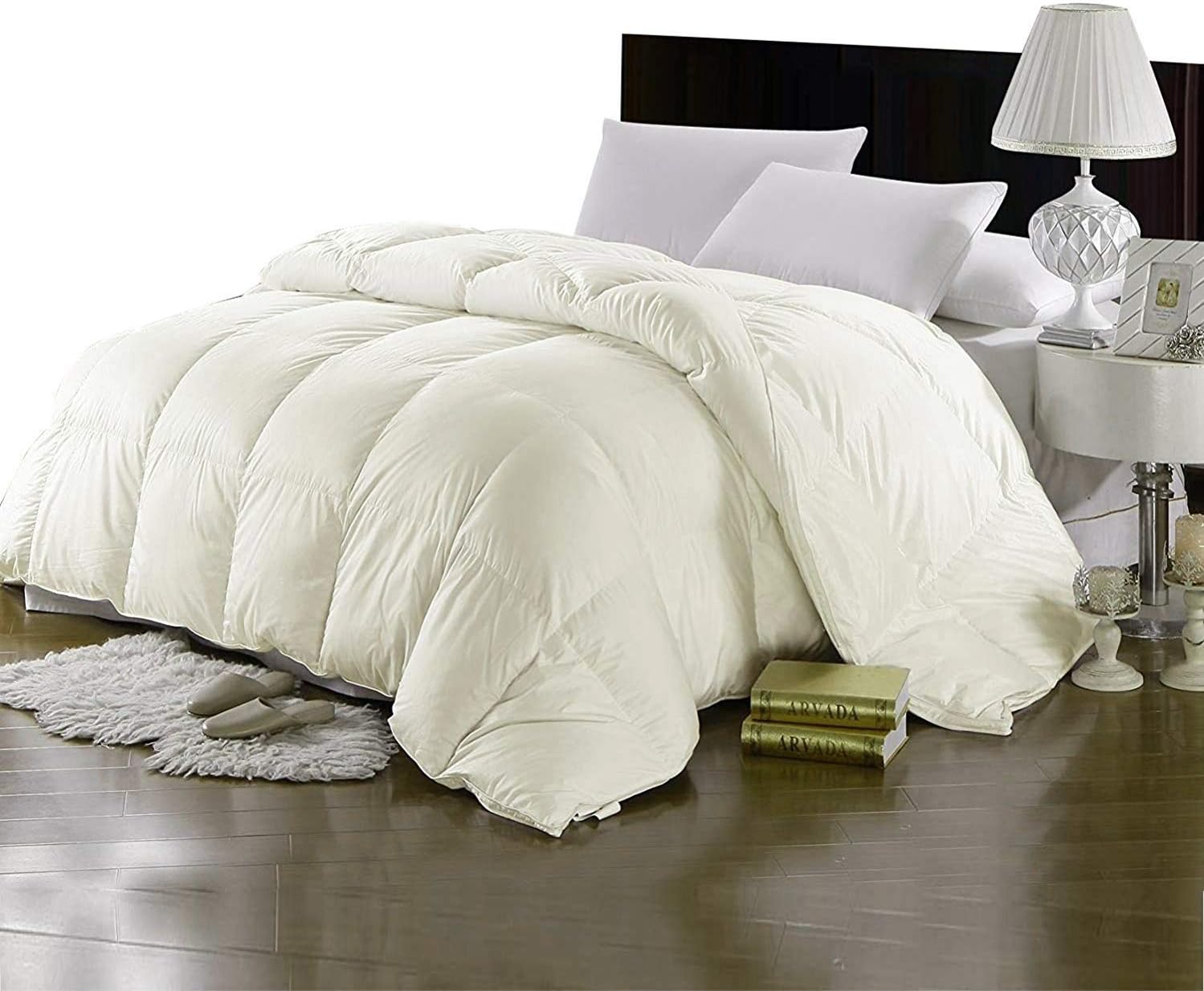 Soft 1000 TC Goose Down Alternative Egyptian Cotton Comforter Set (Comforter + 2 Pillow Cases) 400 GSM Over-Size Queen Ivory 98'' x 98''
