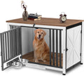 Aivituvin Dog Crate Furniture Foldable Side End Table Expandable Solid Wood Dog Kennel with 360° Rotatable Dog Bowls Indoor Cage, No Assembly Needed (Right Door Removable)