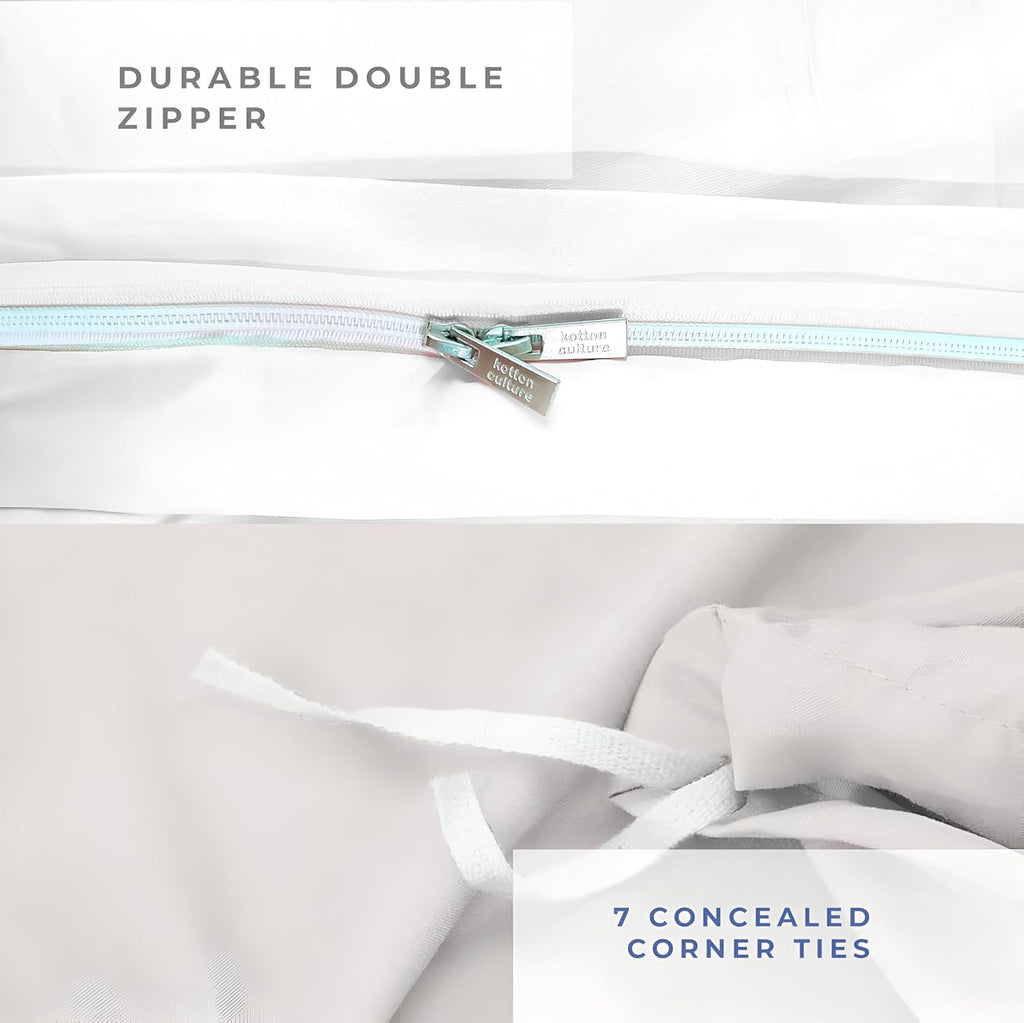 Kotton Culture 3 Pc 120'x 120' White Ruffle Trim Duvet Cover Set-Super King Plus -100% Egyptian Cotton-600 TC Frilled, Shabby Chic Bohemian-French Style- Farmhouse Decorative-Cute Comforter Cover
