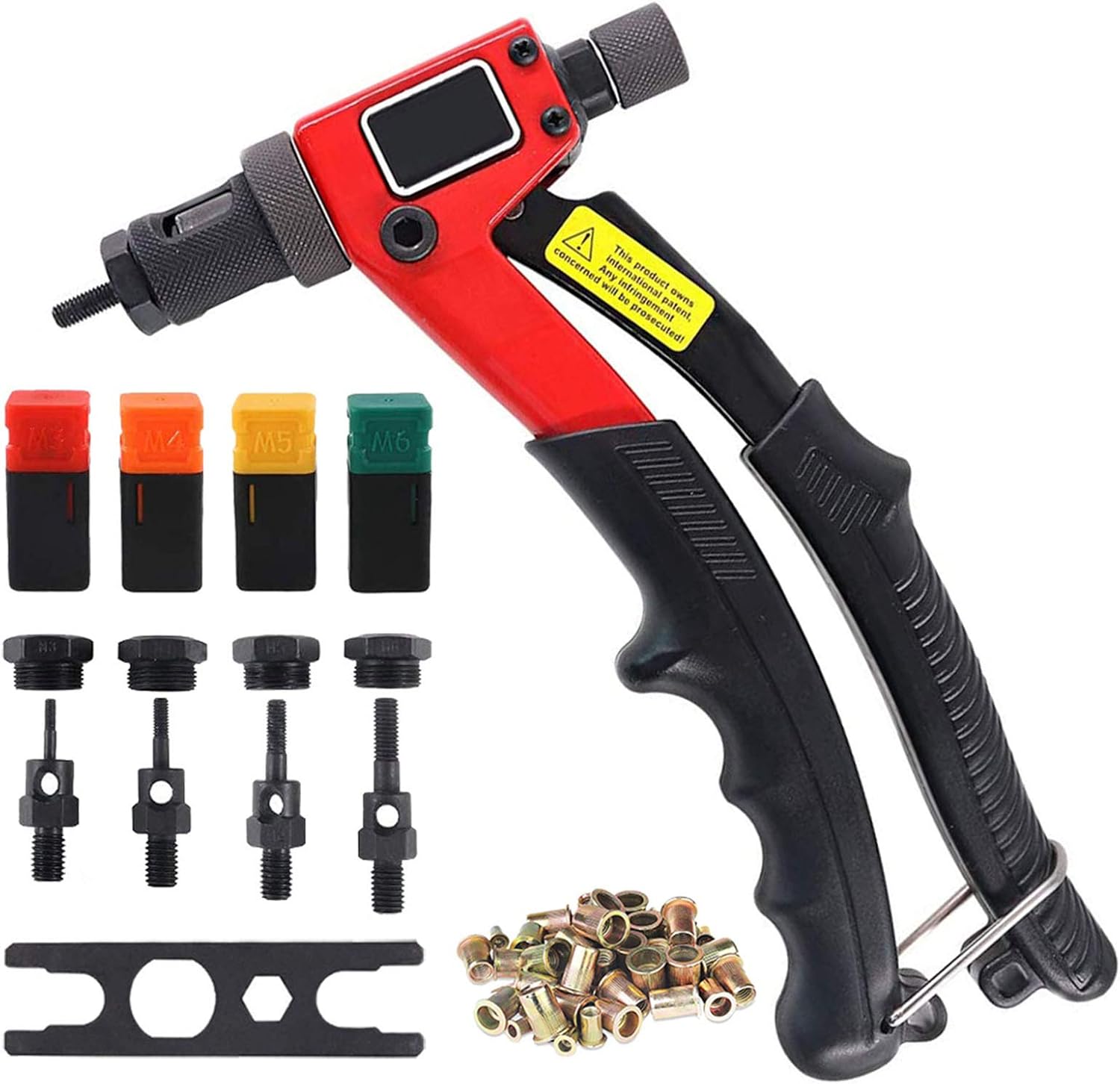 Manual Rivet Gun, Manual Hand Riveter, Rivet Nut Manual Pull Gun Rivet Tool Set with 100 PCS Rivet Nut 4 Mandrels M3/M4/M5/M6 for Metal, Wood And Plastic