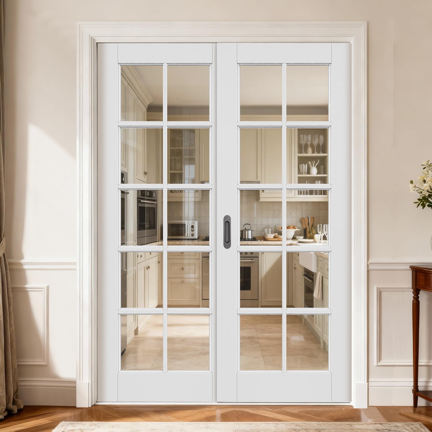 28' x 80' 10-Panel Clear Glass Interior Door - White Eco-Friendly Water-Based Paint, Sleek Design for Home Office/Bathroom/Kitchen, Lightweight & Durable
