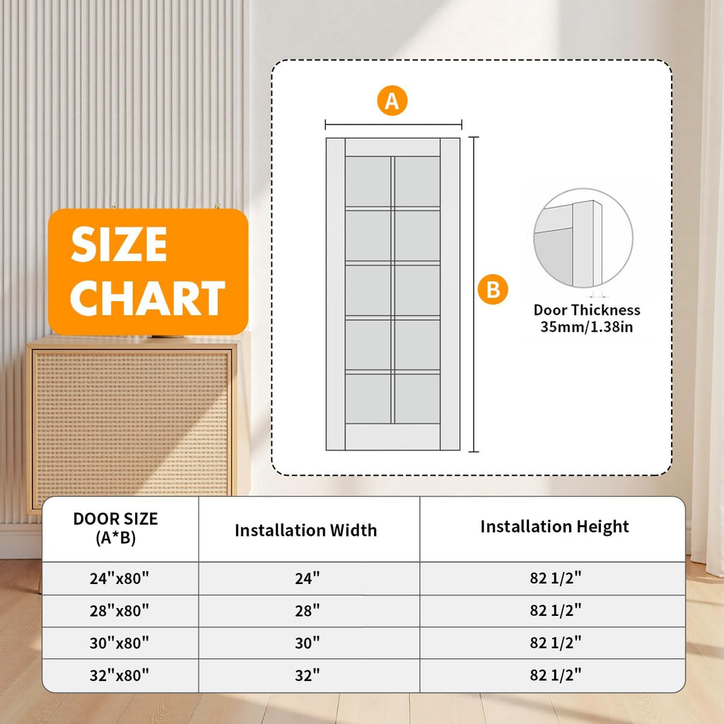 24' x 80' 10-Panel Clear Glass Interior Door - White Eco-Friendly Water-Based Paint, Sleek Design for Home Office/Bathroom/Kitchen, Lightweight & Durable