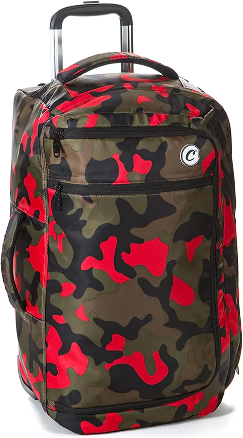 Cookies Trek Roller Smell Proof Travel Bag – Oversized Rolling Luggage with Double Zipper, Durable Nylon Canvas Build, Extra Large Storage for Travel, Gear, Road Trips & Streetwear Carry – Red Camo
