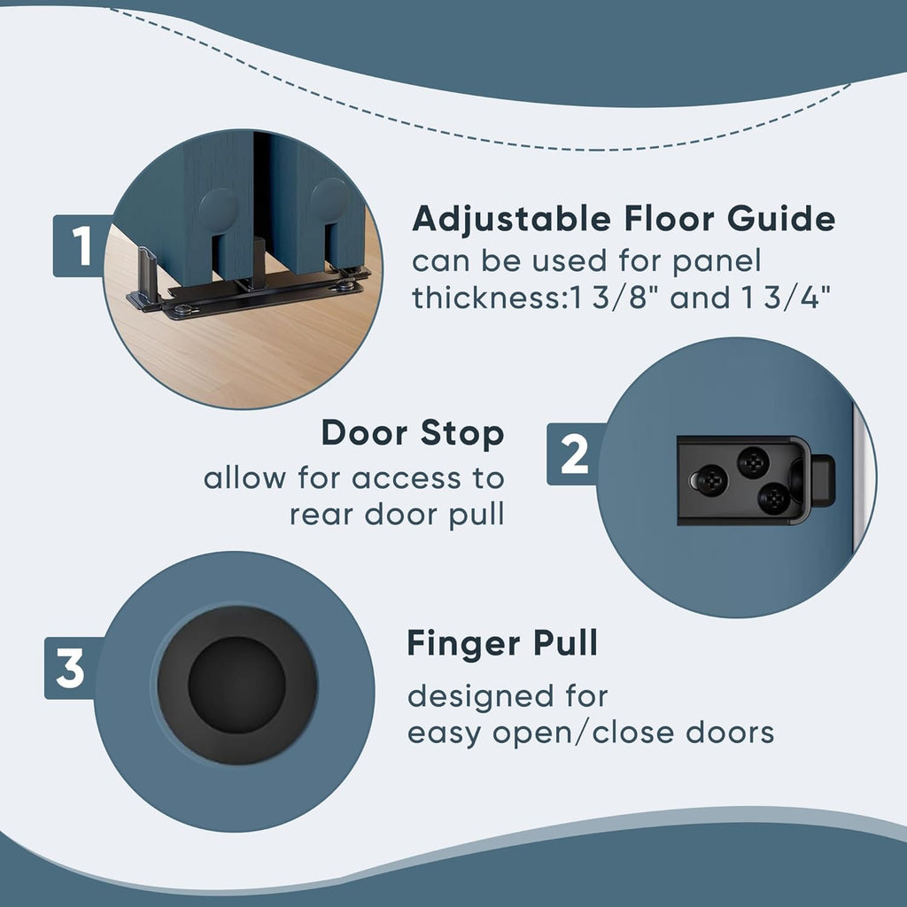 JUBEST 4FT/48 Heavy Duty Bypass Door Hardware with Soft Close Mechanism, Sturdy Closet Door Track for 2 Door System, Quietly and Smoothly, Fit Door Thickness 1 3/8' or 1 3/4', Easy to Install, Black