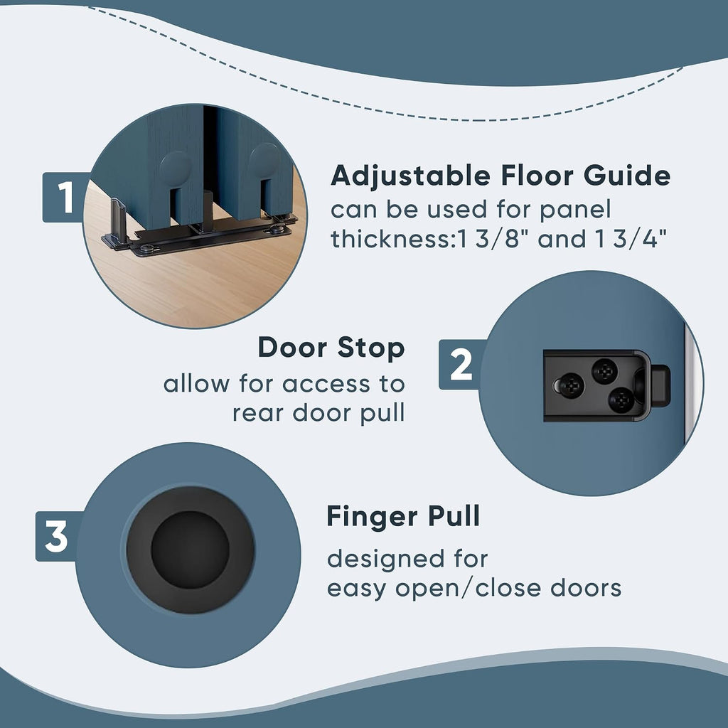 JUBEST 8FT/96 Heavy Duty Bypass Door Hardware with Soft Close Mechanism, Sturdy Closet Door Track for 2 Door System, Quietly and Smoothly, Fit Door Thickness 1 3/8' or 1 3/4', Easy to Install, Black