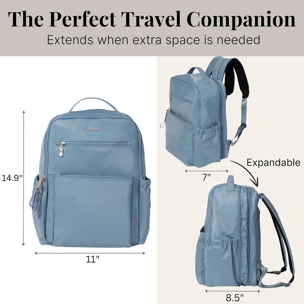 Baggallini Tribeca Expandable Laptop Backpack - 15'x11' Lightweight Work Travel Bag w/Luggage Sleeve & RFID
