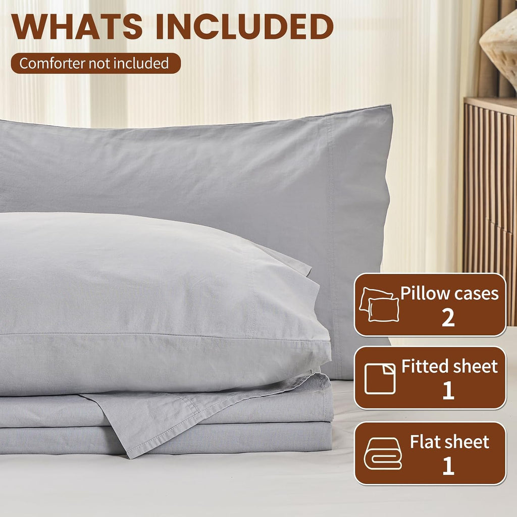 100% Linen Sheets Queen Size,Breathable & Durable 4-Piece Bed Flax Sheet Set,Soft All-Season Bedding for Hot Sleepers 16' Deep Pocket Oeko-TEX Certified,（Queen, Grey）