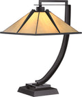 Quoizel Pomeroy 1-Light Western Bronze Table Lamp with Handcrafted Tiffany-Style Glass, Traditional Style Portable Lamp for Living Room, Bedroom, Home Office, or Kitchen