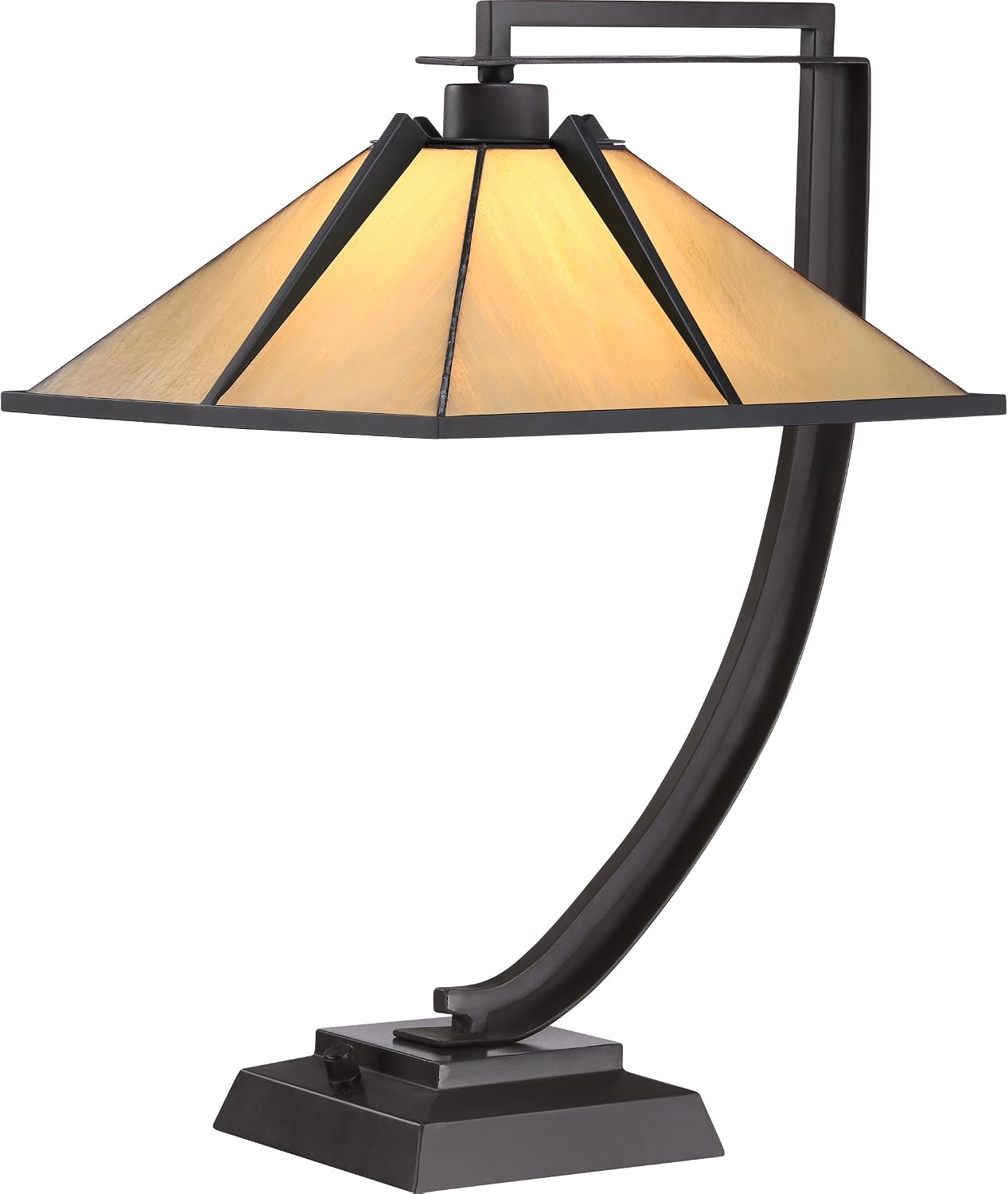 Quoizel Pomeroy 1-Light Western Bronze Table Lamp with Handcrafted Tiffany-Style Glass, Traditional Style Portable Lamp for Living Room, Bedroom, Home Office, or Kitchen