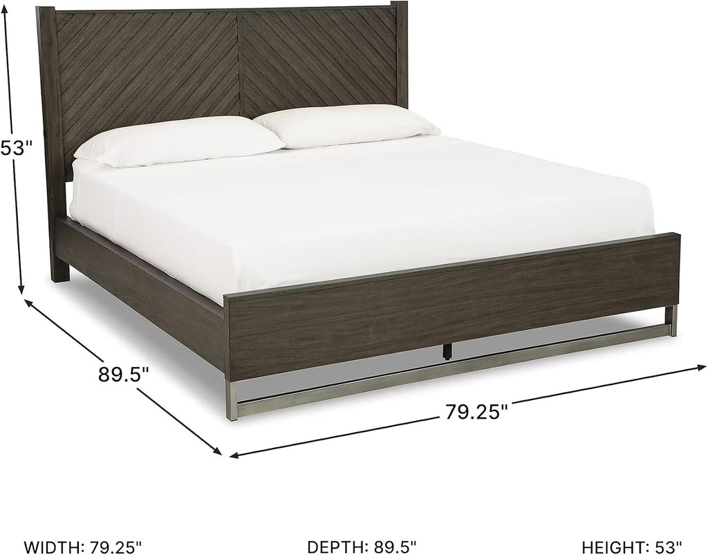 Signature Design by Ashley Arkenton Contemporary California King Panel Bed with Dual USB Charging Ports, Foundation or Box Spring Needed, Dark Brown