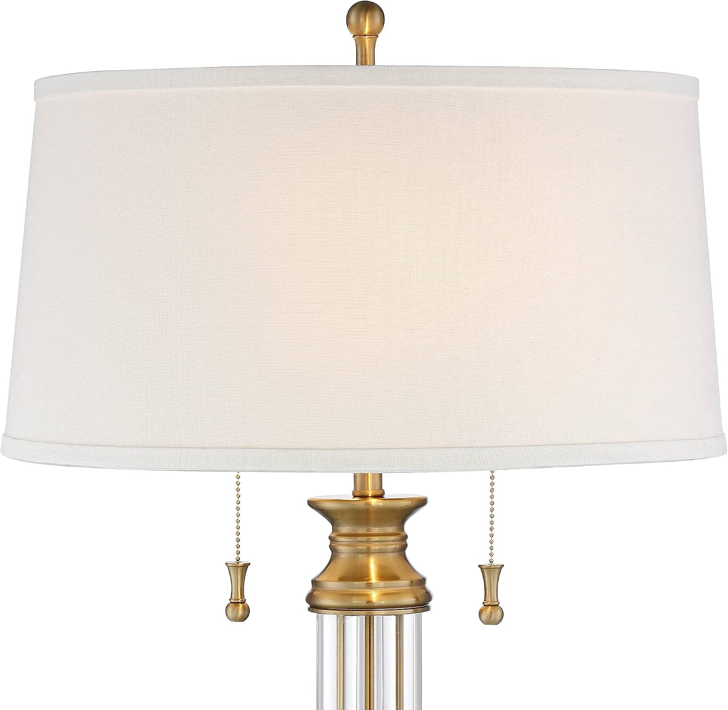 Vienna Full Spectrum Rolland Traditional Table Lamp with Square Riser 31.5' Tall Warm Antique Brass Glass Column 2-Light Off-White Drum Shade Living Room Bedroom House Bedside Nightstand Home