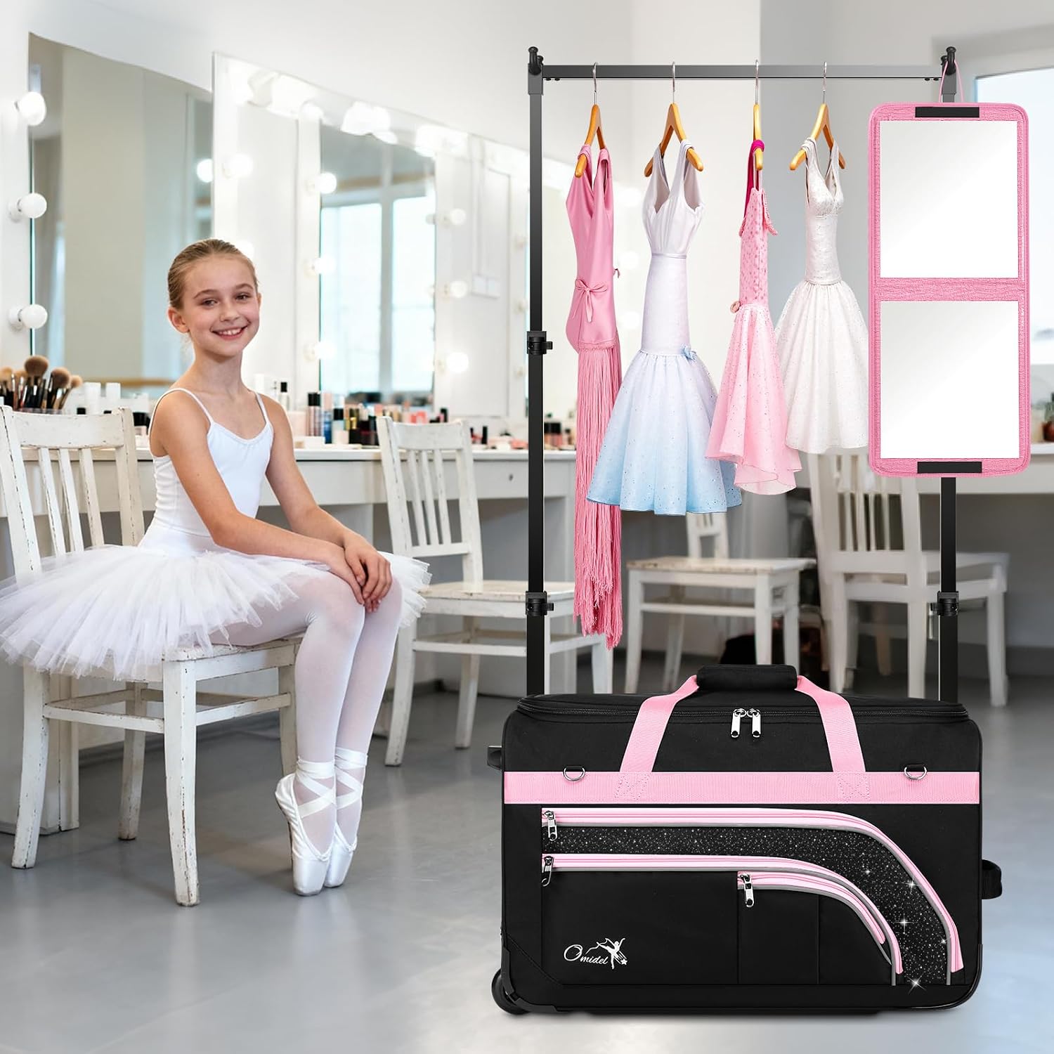 Dance Bag with Garment Rack, 28' Rolling Dance Suitcase Competition Duffle Bag with Garment Rack & Wheels | Versatile Compartments, Upgraded Stable System for Dance Shows, Travel, Cheer, Recital