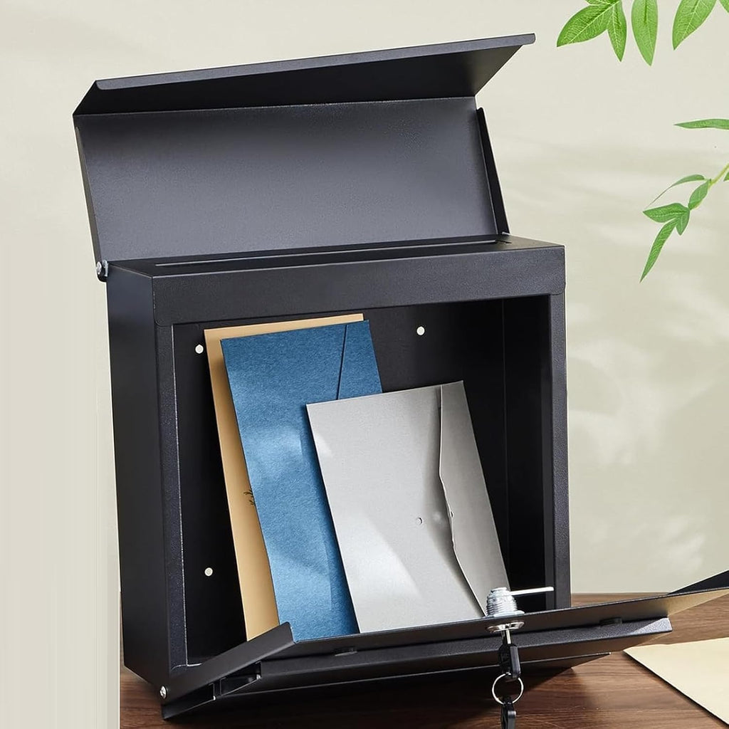 Wall Mounted Locking Mailbox, Large Capacity Metal Mail Box, Key Drop Box with Key Lock, Mailbox Wall Mount, Postbox for Home Office