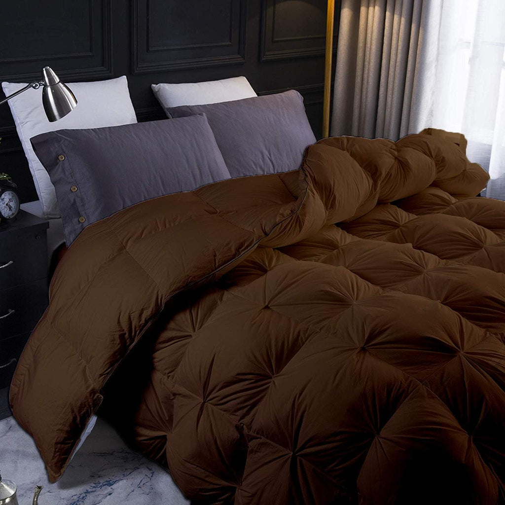 Brown All Season Down Alternative Pintuck Comforter- Twin XL Size 68 x 90 Inches 1 pc Pinch Pleated Comforter 600 GSM & 4 - Corner Tabs 100% Egyptian Cotton- - Brown Solid