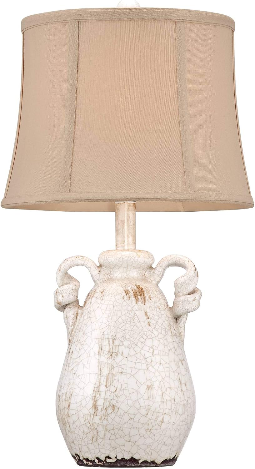 Regency Hill Sofia Rustic Country Cottage Core Accent Table Lamps 22' Tall Set of 2 Crackled Ivory Glaze Ceramic Handles Jar Beige Bell Shade for Bedroom Living Room House Home Bedside Nightstand
