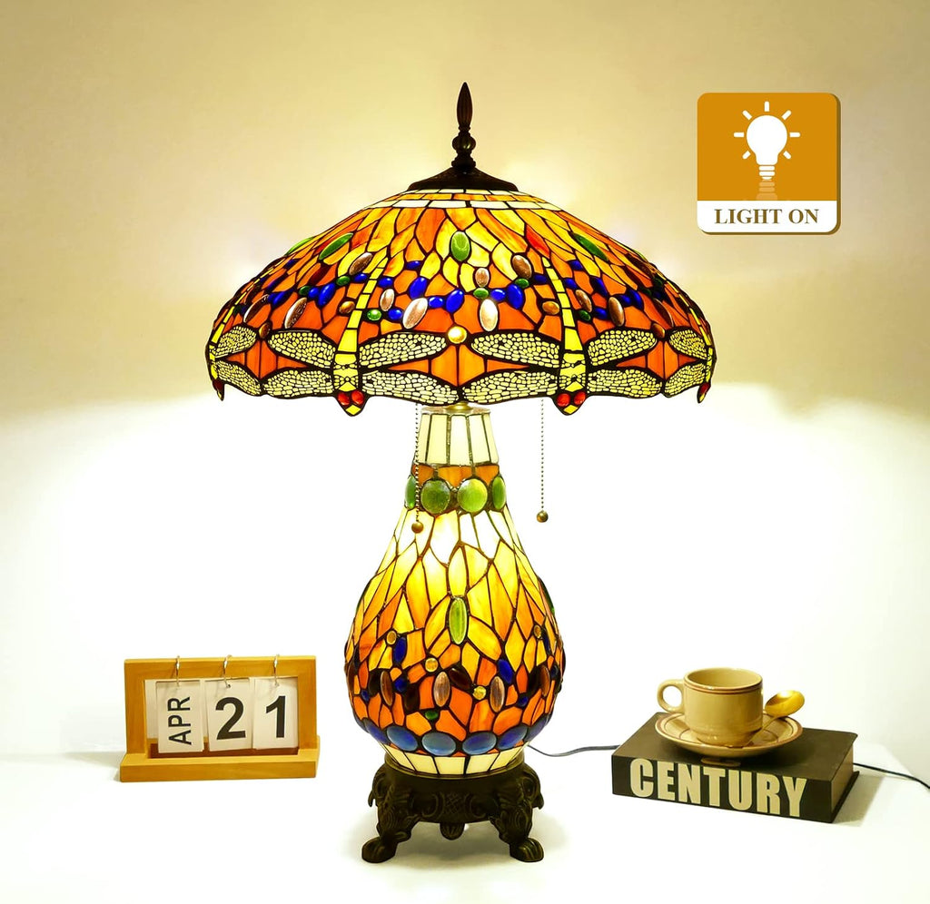 Tiffany Style Table Lamp Beautiful Dragonfly Tiffany Lamp Handmade Stained Glass Lamp 18x18x27 Inches Mother-Daughter Style Desk Reading Light Decor for Bedroom Living Room Home Office