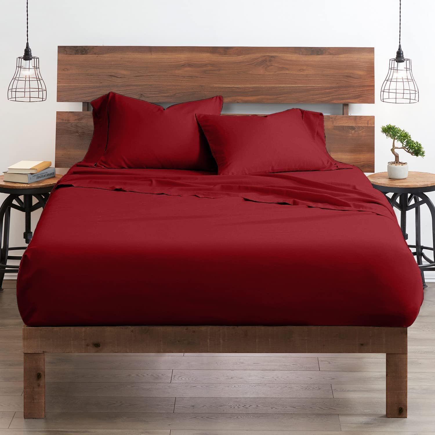 Breathable Luxury Bedding ! 800 Thread Count 100% Egyptian Cotton Queen Size 4 Piece Sheet Set Fit 15' Inch to 18' Inch Deep Pocket Burgundy Solid.