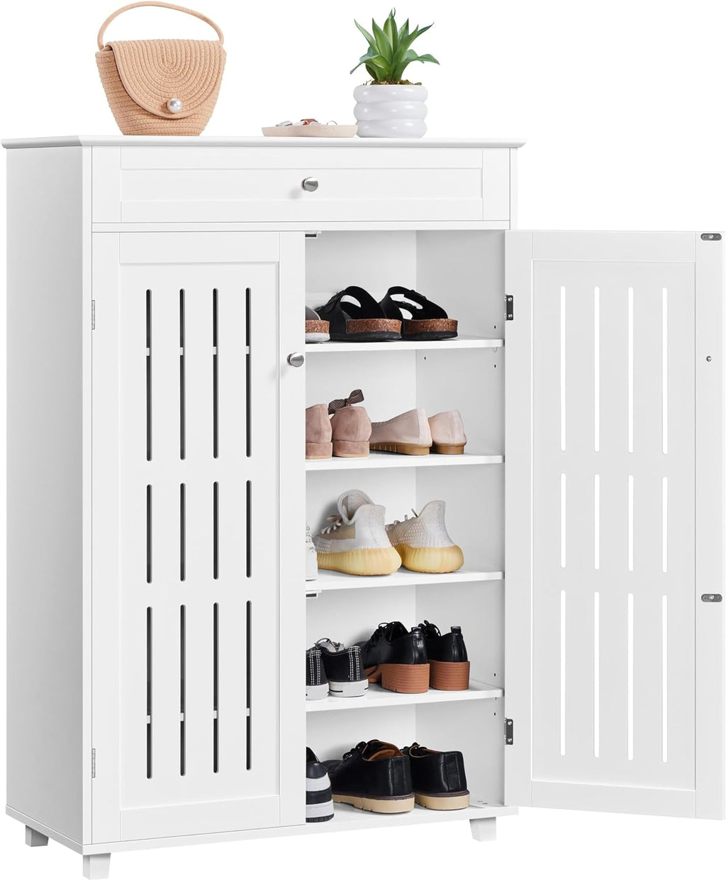 Topeakmart Shoe Storage Cabinet, 5 Tier Adjustable Shoes Organizer with Drawer, Freestanding Shoe Rack for Entryway, Foyer, Hallway