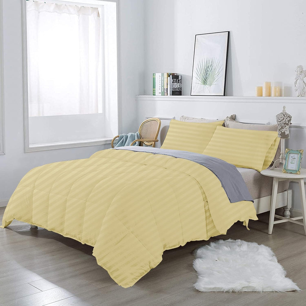 Olivia Rocco 1 Piece 1000 Thread Count Comforter Full XL/Queen Size (88' x 92') Inch 100% Egyptian Cotton Comforter 400 GSM Soft Quality - Ivory Stripe