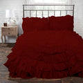 3 Piece 100% Egyptian Cotton Circle Ruffle Comforter Set, 550 GSM Filled Microfiber - Full/Queen Size, Burgundy Color - 1000 Thread Count