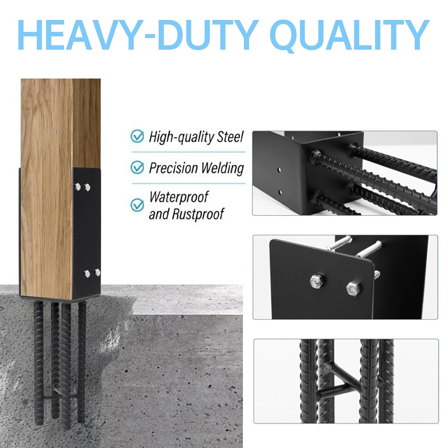 [Pack of 4] 4'x4' Heavy Duty Post Base for Concrete (Actual 3.5'x3.5'),Stainless Steels U-Shape Post Holder,Wet Concrete Foundation Post Base ,for Deck Railing,Fences,mailboxes,Pergola.