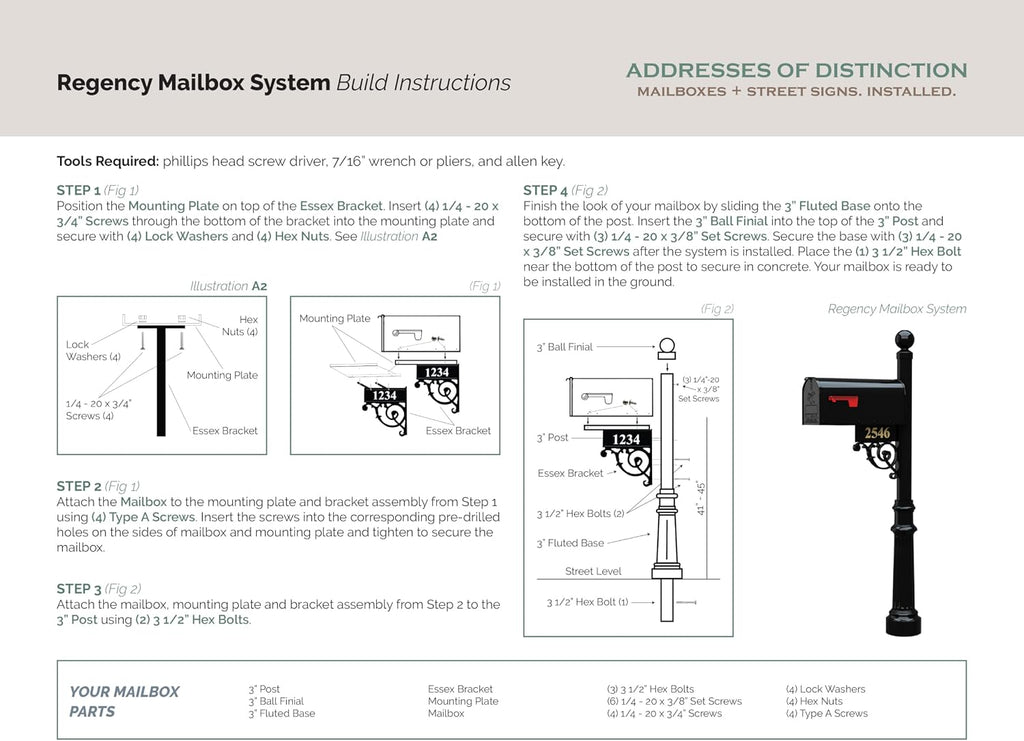 Black Mailbox with Post and Number Plate - The Regency