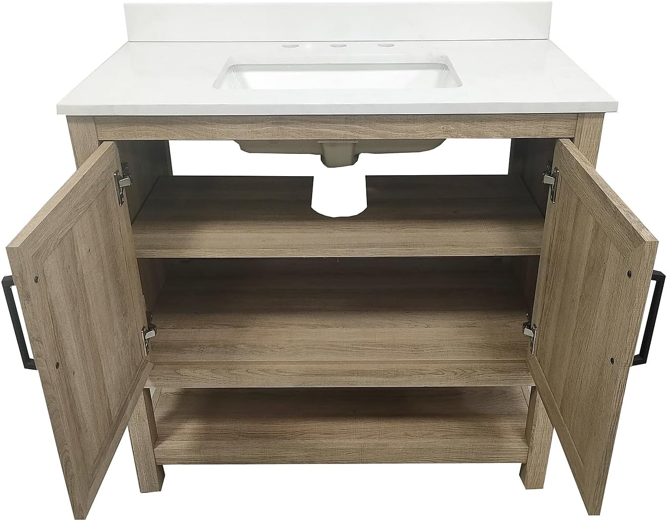 Flash Furniture Vega 36 Inch Bathroom Vanity with Sink Combo, Storage Cabinet with Soft Close Doors and Open Shelf, Carrara Marble Finish Countertop, Brown/White