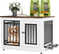YITAHOME 28' Dog Crate Furniture, Wooden Side End Table with Adjustable Feet and Removable Bowls, Dog Kennel Indoor for Small Dogs