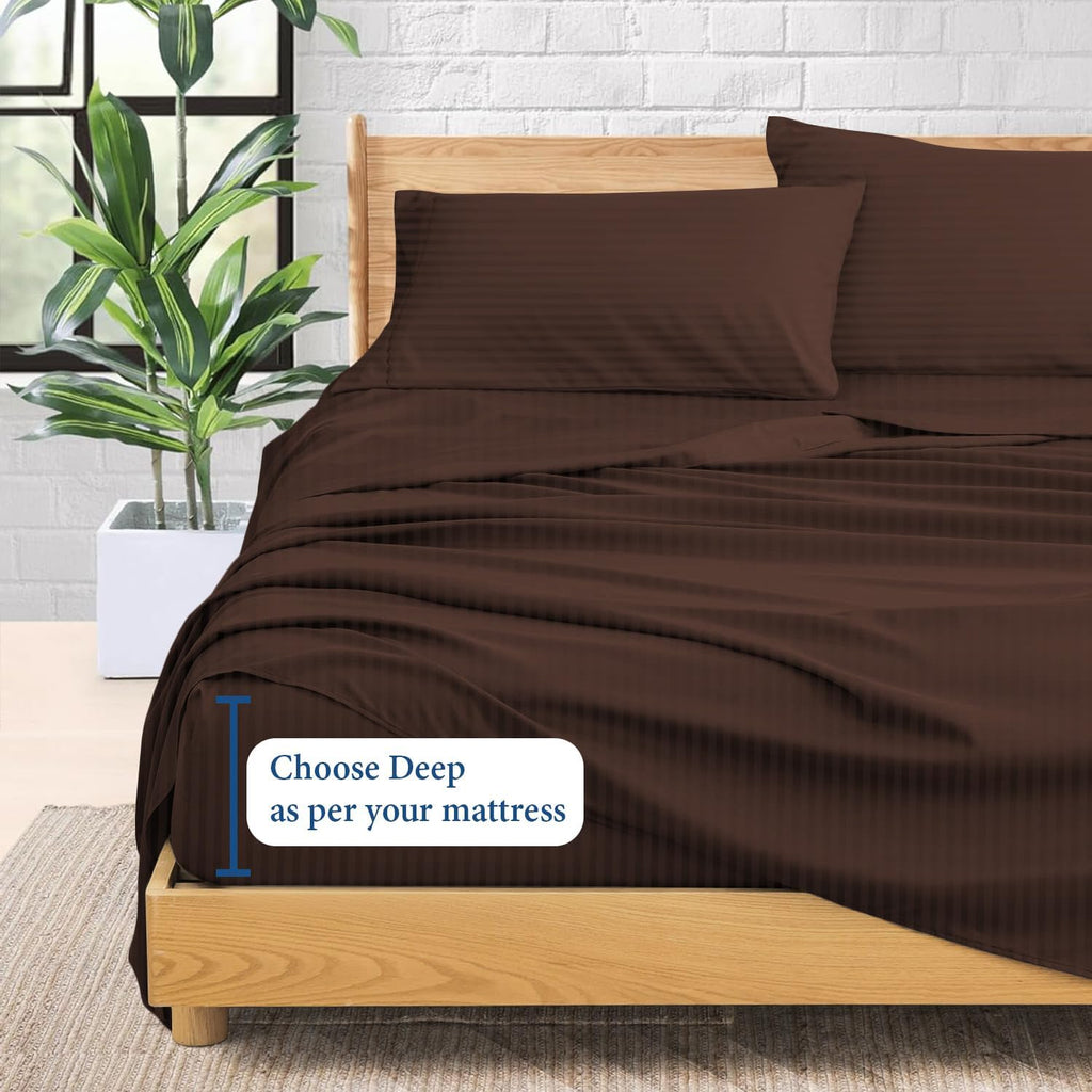 1000 Series - 100% Egyptian Cotton Sheet Set Soft & Comfy Breathable Hotel Quality Luxury Bedding -King Size Fits Mattress Up to 18-20' Deep (Stripe, Chocolate)