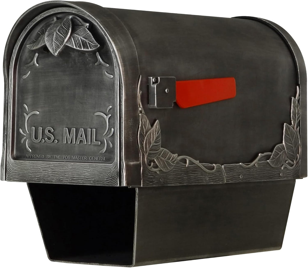Special Lite Floral Curbside Mailbox with Paper Tube - Swedish Silver Aluminum Mailbox for Post Mount - SCF-2003-SW