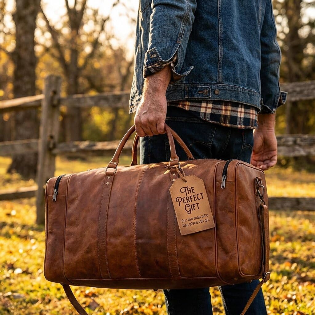 Large Leather 32 Inch Luggage Handmade Duffel Bag Carryall Weekender Travel Overnight Gym Sports Carry On For Men And Women (32 inch)