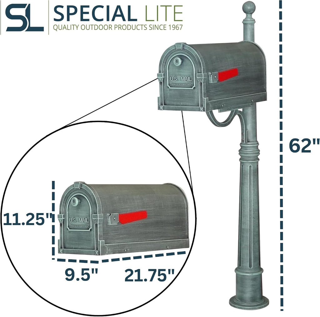 Special Lite Savannah Curbside Mailbox with Ashland Post - Verde Green Mailbox with Aluminum Post - SCS-1014_SPK-600-VG