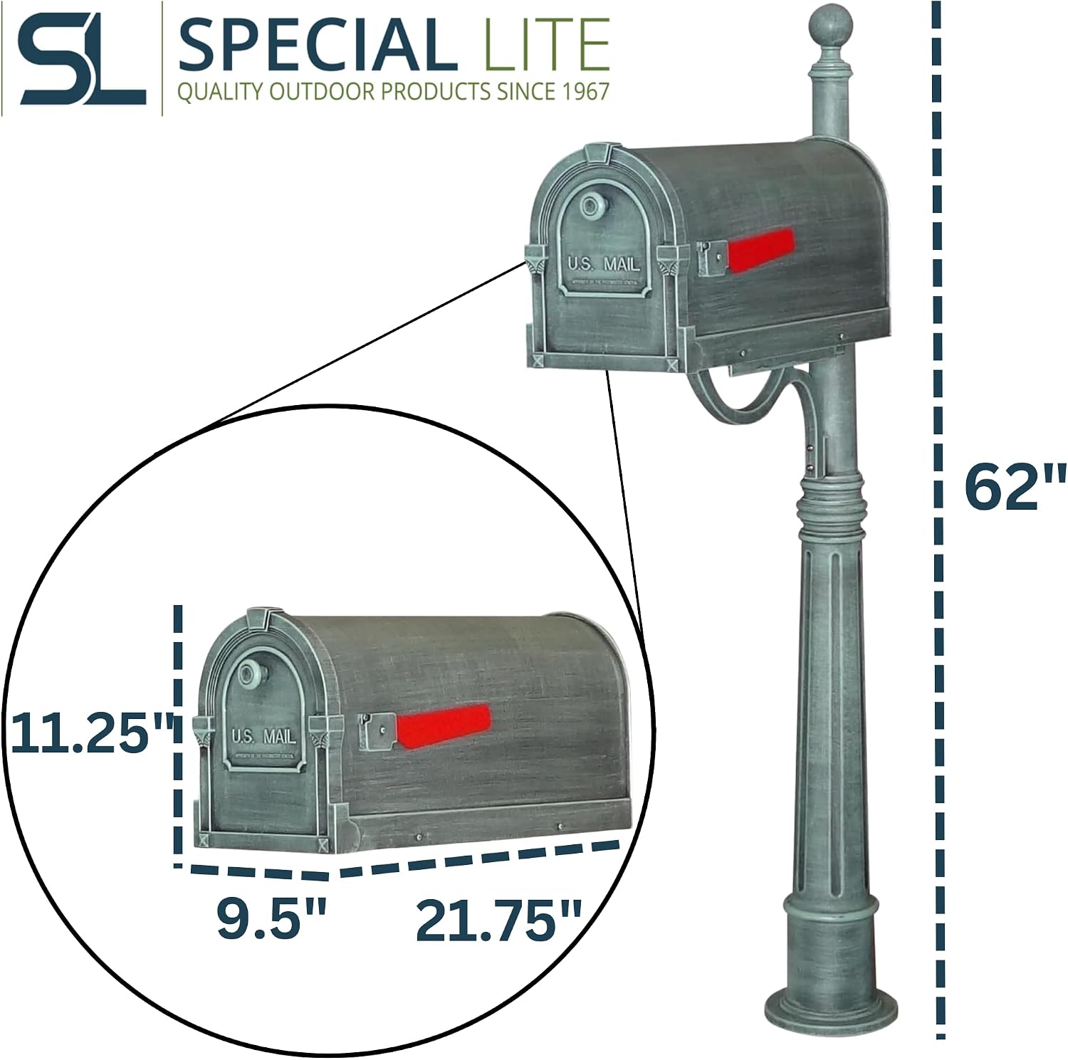 Special Lite Savannah Curbside Mailbox with Ashland Post - Verde Green Mailbox with Aluminum Post - SCS-1014_SPK-600-VG