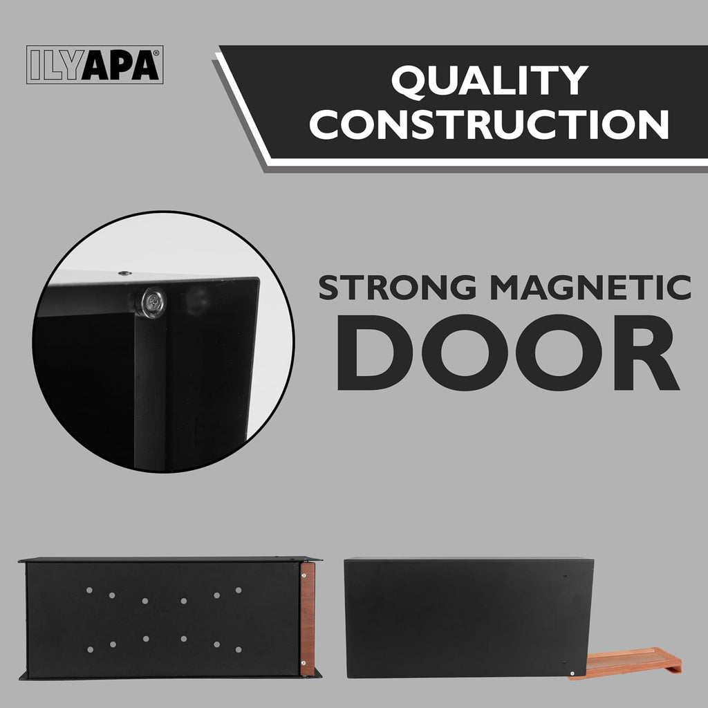 Ilyapa Modern Post Mount Mailbox Kit: Black Powder Coated Metal Mailbox w/Ash Wood Door & Waterproof Parcel Space + 43' Black Metal Mailbox Post with Universal Mounting Brackets