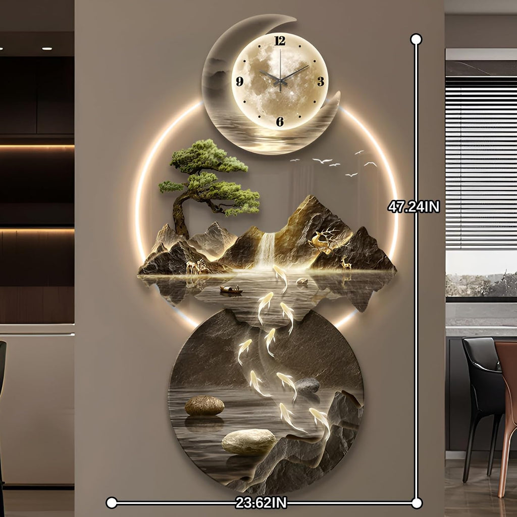 XQDYSG Wall Sculptures 3D Wall Art Decor Clock Plug-in Power Supply Home Decor Wall Modern Wall Hanging Sculpture Painting with LED Light for Bedroom Living Room Apartmen(Stylle E,23.62 * 47.24IN)