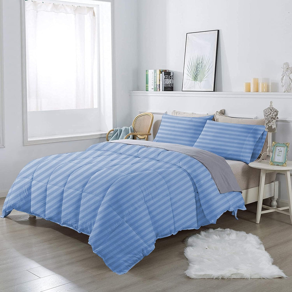 3 Piece 100% Egyptian Cotton 800 Thread Count Comforter Set Full/Queen Size (90' x 90') Inch 400 GSM Luxurious Hotel Collection Ultra-Soft Comforter Set- Light Blue Stripe
