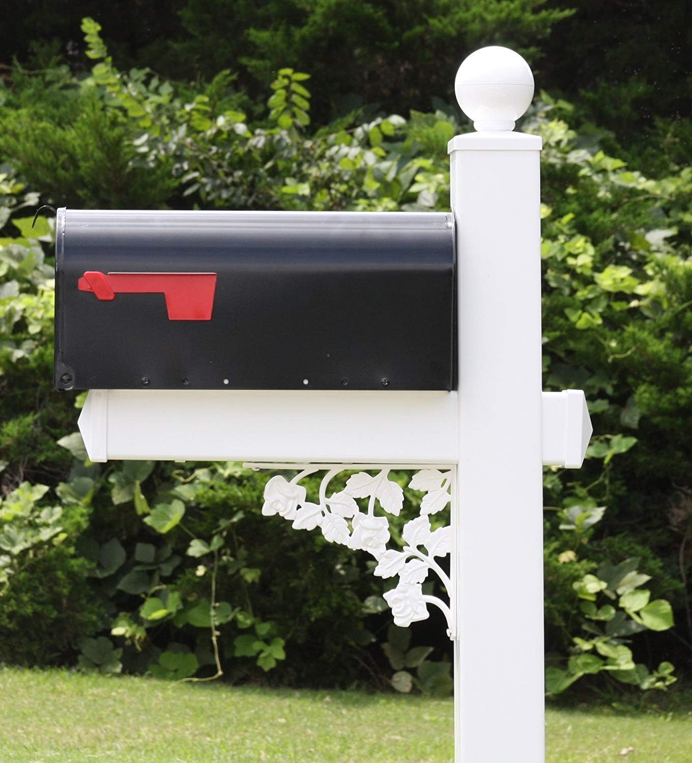 4Ever Products The Truman Vinyl/PVC Mailbox Post (Includes Mailbox) Complete Decorative Curbside Mailbox System with Classic Traditional Style (Black Mailbox)
