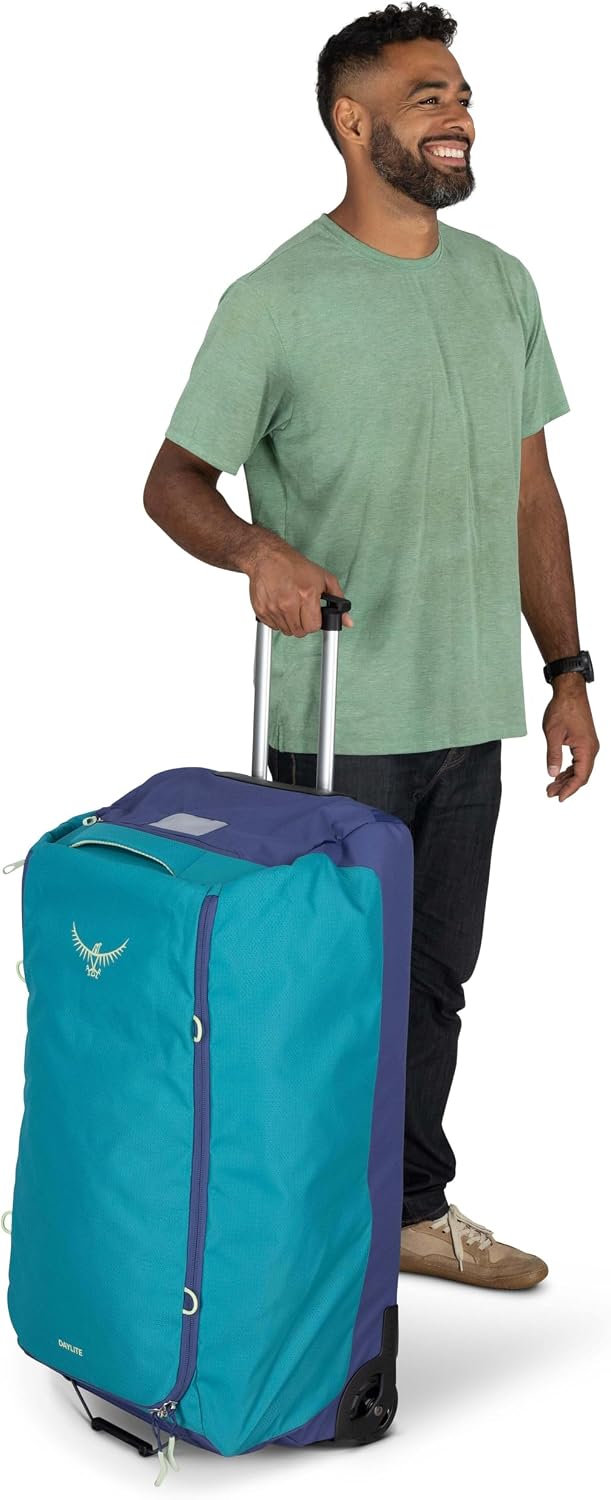 Osprey Daylite 115L Wheeled Collapsible Travel Duffel Bag - Lightweight Rolling Suitcase, Blue Spikemoss/Alkaline