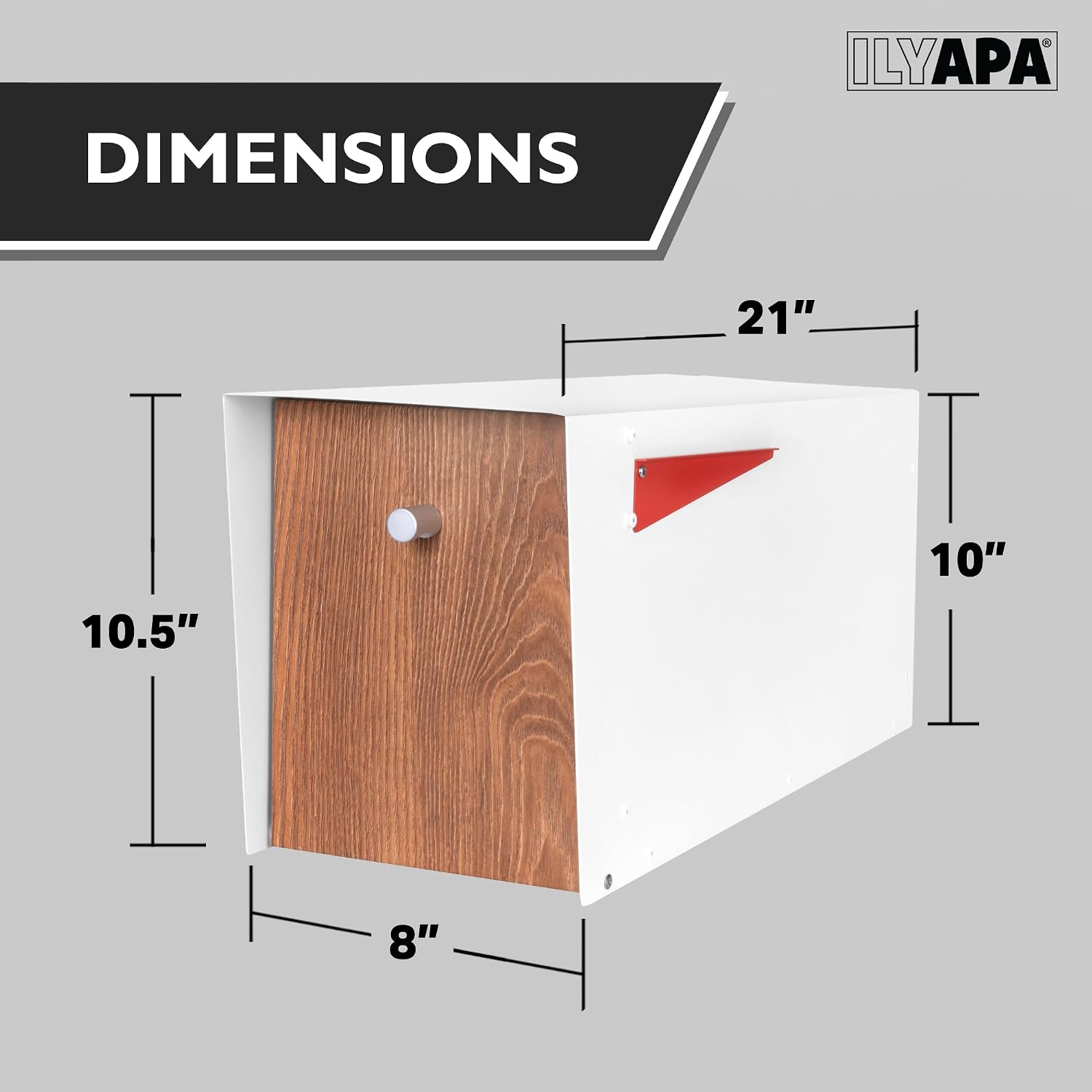 Ilyapa Knob Design Mailbox, White & Light Wood Grain, All Weather Powder Coated Steel Heavy Duty Curbside Welded Mailbox & Post