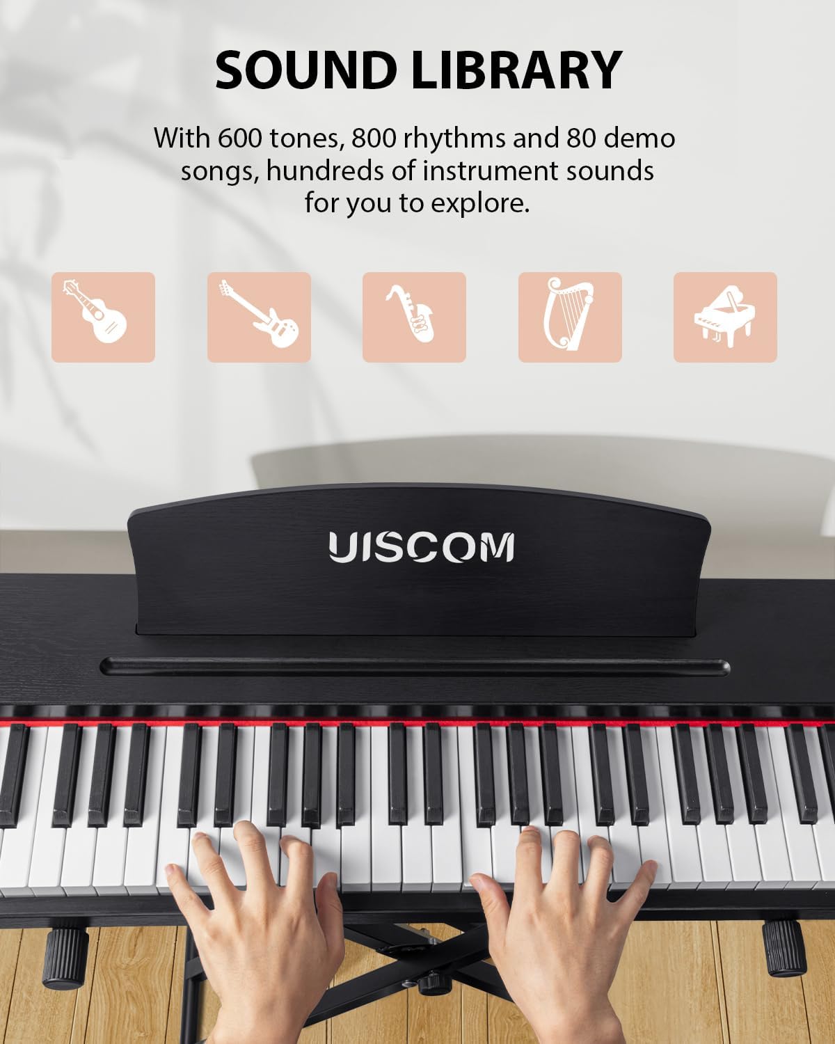 UISCOM 88 Key Digital Piano Keyboard for Beginners - Full Size Semi Weighted Wooden Electric Piano Set with Stand, Triple Pedal, Headphone,Carry Bag - Supports USB-MIDI Connecting (Wood Grain Black)