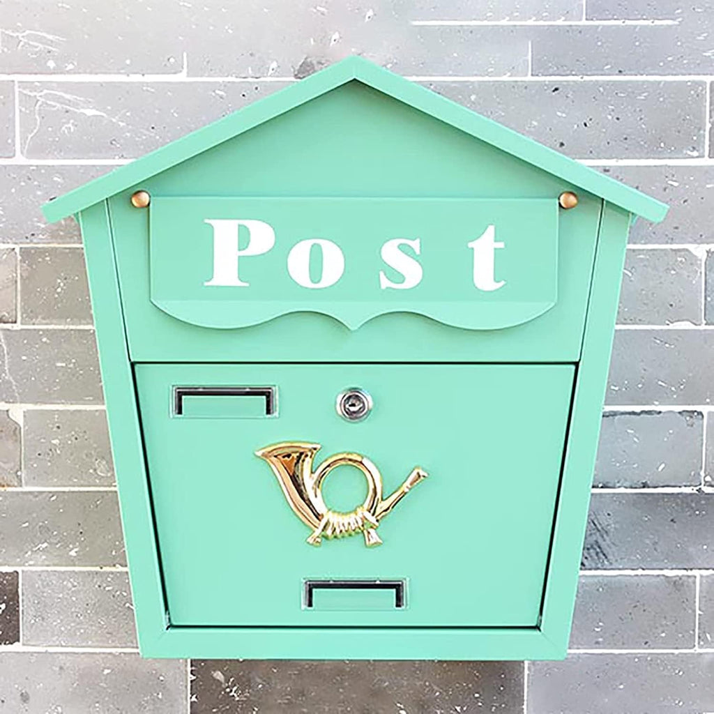 REMYS Suggestion Box Ballot Box Drop Box Green Metal Mailbox Wall Mount for Outside, Extra Large Mail Box with Lock, Home & Office Rust-Proof Postbox, Modern Style