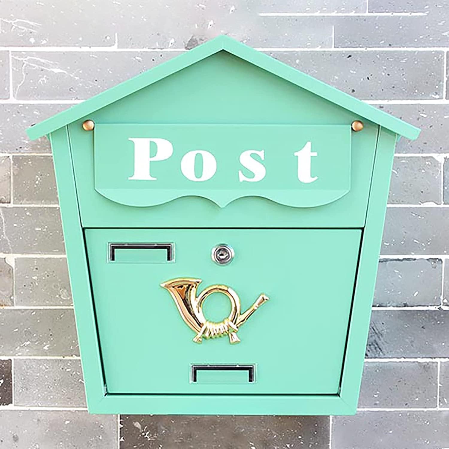 REMYS Suggestion Box Ballot Box Drop Box Green Metal Mailbox Wall Mount for Outside, Extra Large Mail Box with Lock, Home & Office Rust-Proof Postbox, Modern Style