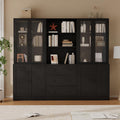 TUSY 71' H Bookshelf with Storage, 6-Tier Modern Bookshelves with 3 Large Drawer, Display Bookcase with Glass Doors, Modern 5-Tier Curio Cabinet for Home Office, Dining Room (Black, ABA)