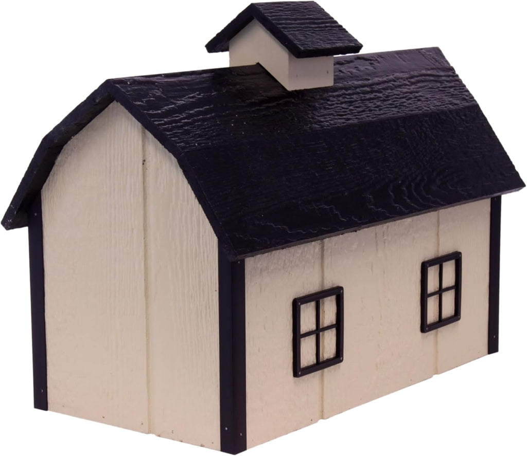 Deluxe Wooden Mailbox, Post Mount, Dutch Barn Style (Beige and Black)