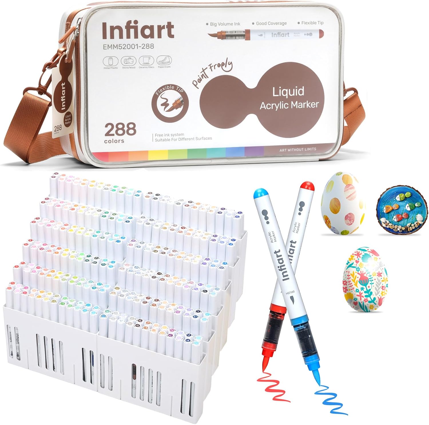 288 Colors Acrylic Paint Markers Brush Tip, Automatic Ink Control Acrylic Paint Pens Waterproof Acrylic Markers Set for Holiday Decorations, Stone, Wood, Glass, DIY & Art Supplies