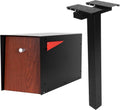 Ilyapa Modern Post Mount Mailbox (Black/Redwood Door) with Double Mailbox Post (43' Black Metal) - Secure Letterbox with Magnetic Close & Universal Mounting Bracket