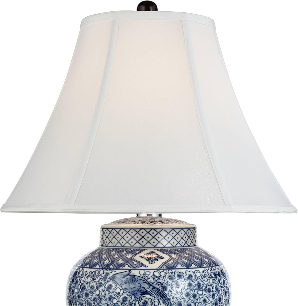 Barnes and Ivy Shonna Traditional Asian Style Jar Table Lamp with Dimmer and USB Charging Port 27' Tall Blue White Floral Porcelain Flared Bell Shade for Cottage Core Living Room Bedroom House
