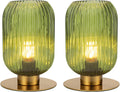 Bedside Table Lamps Set of 2, Small Glass Table Lamp Green Bedside Lamp with Brass Metal Base, Mid Century Table Lamp Gold Nightstand Lamp End Table Lamps for Bedroom Living Room Office