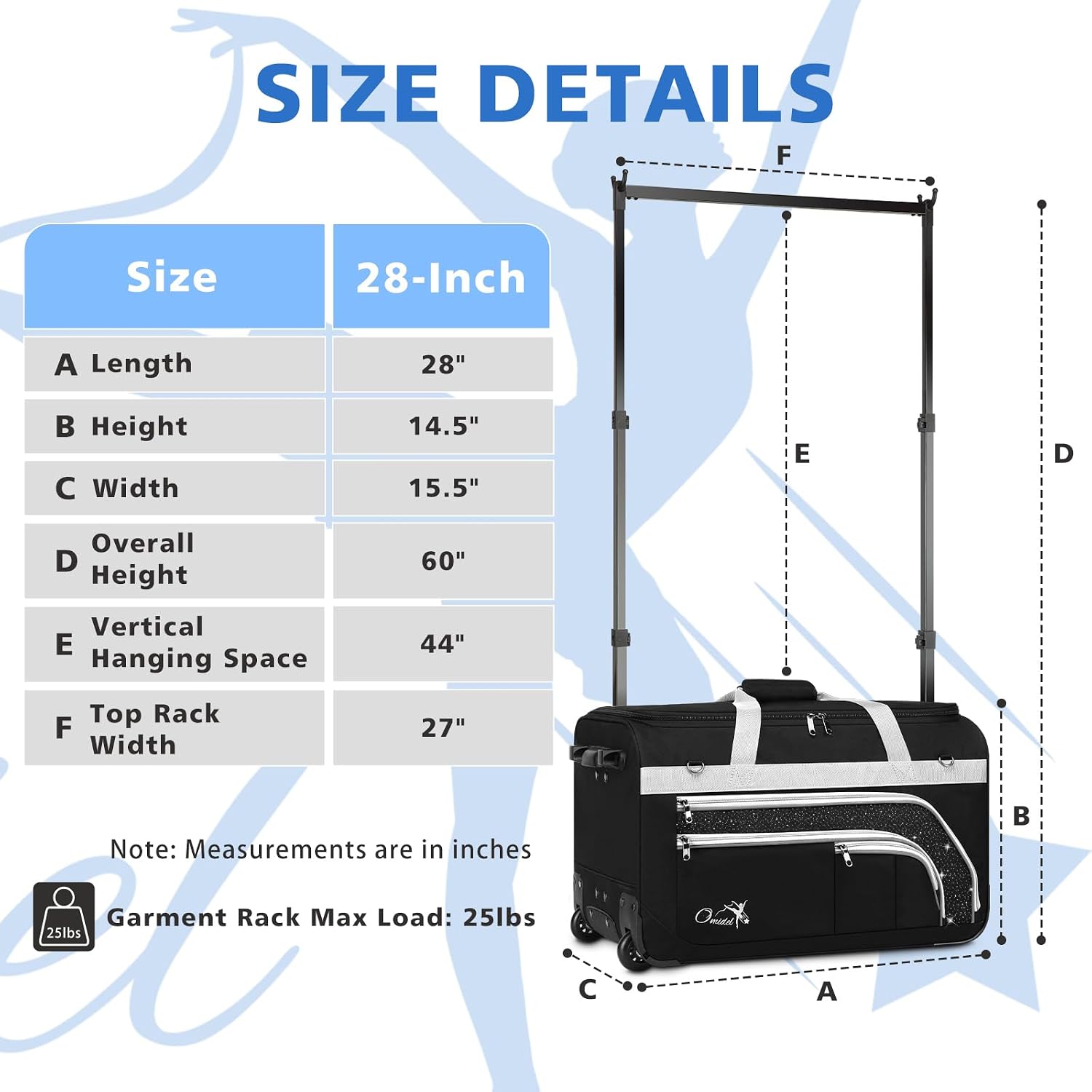 Dance Bag with Garment Rack, 28' Rolling Dance Suitcase Competition Duffle Bag with Garment Rack & Wheels | Versatile Compartments, Upgraded Stable System for Dance Shows, Travel, Cheer, Recital